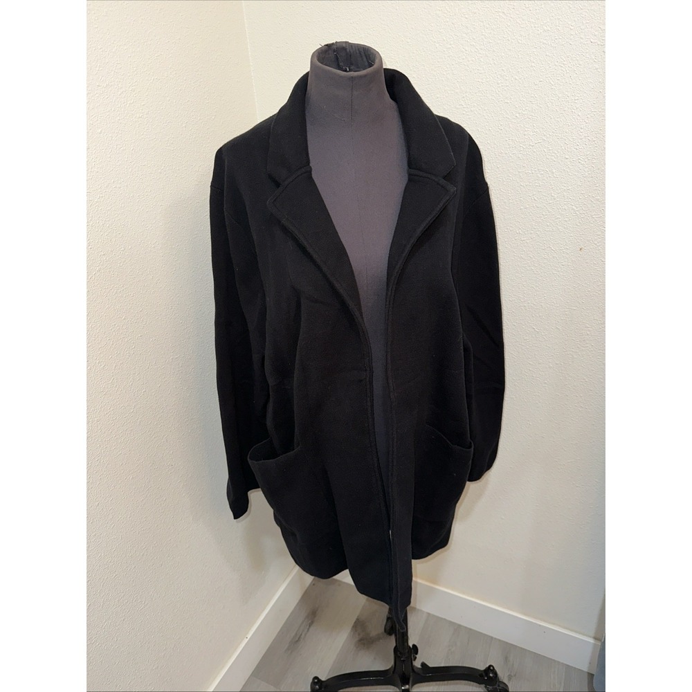 Quince Black Organic 100% Cotton‎ Knit Blazer Jacket Long Sleeve 1X Women's